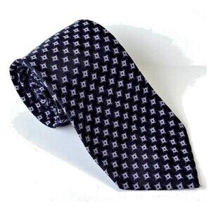 Polo Ralph Lauren Mens Tie Black Silk Geometric Handmade in Italy Classic Preppy